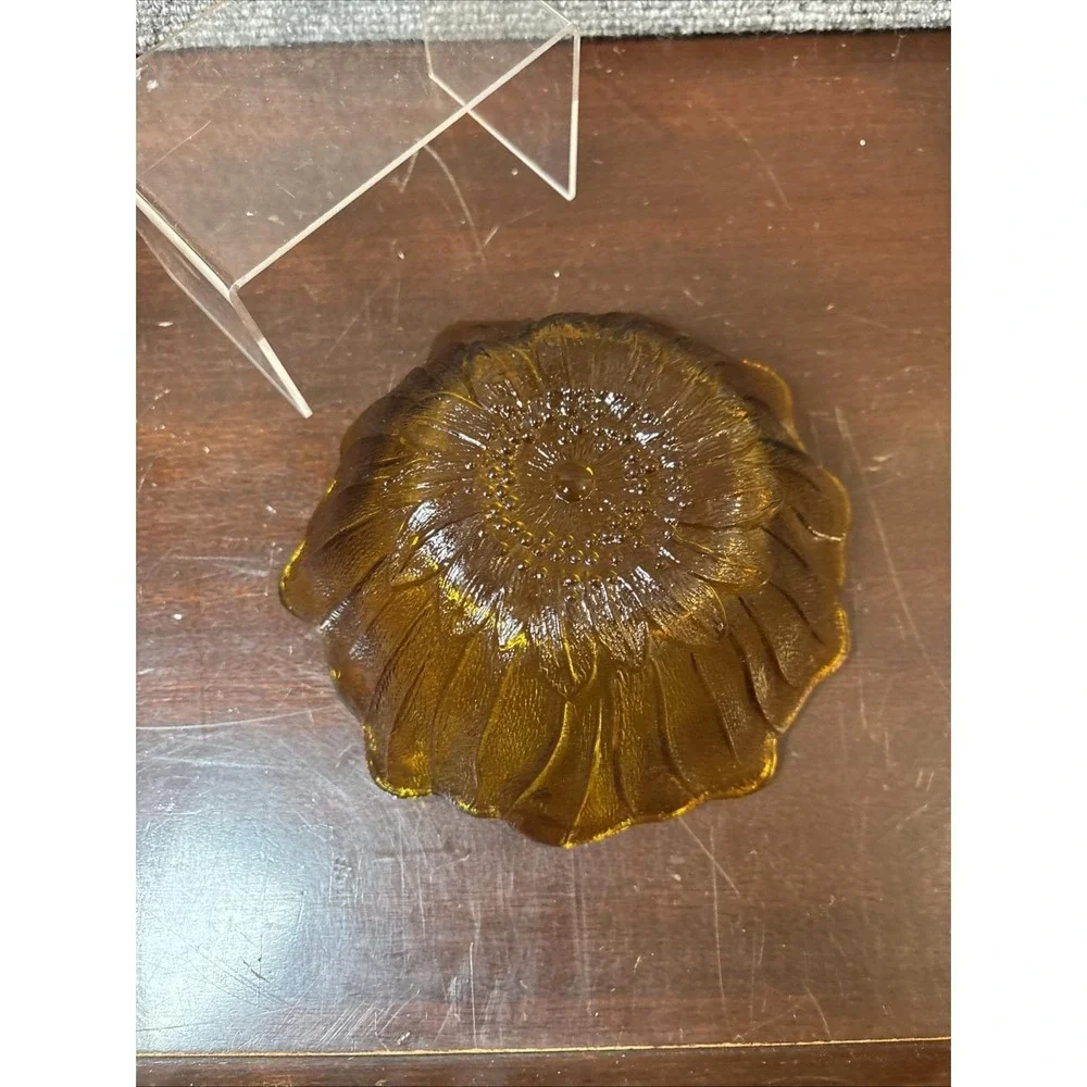 Vtg~Indiana Amber Glass~Lily Pons Sunflower~Bowl/Candy Dish